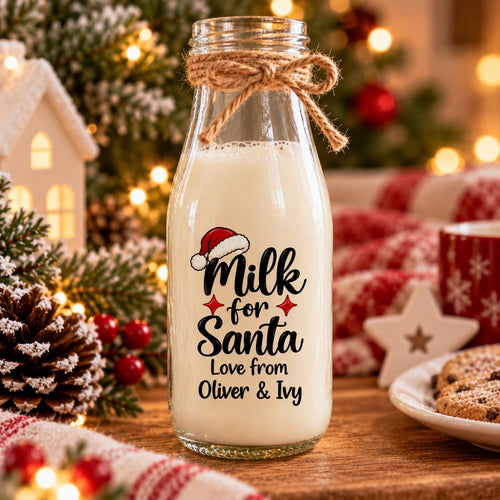 Personalised Santa Treat Tray | Christmas Eve Board | Santa & Rudolph Snack Plate | Wooden Christmas Tray |  Personalised Milk Bottle