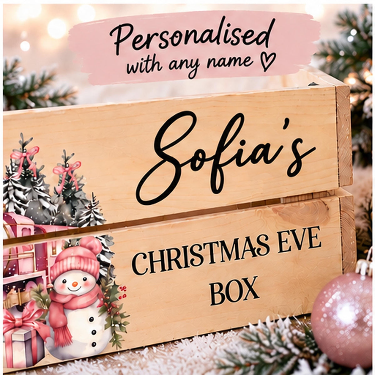 Personalised Christmas Eve Box | Wooden Christmas Eve Crate for Kids | Xmas Eve Box | Christmas Gift Box
