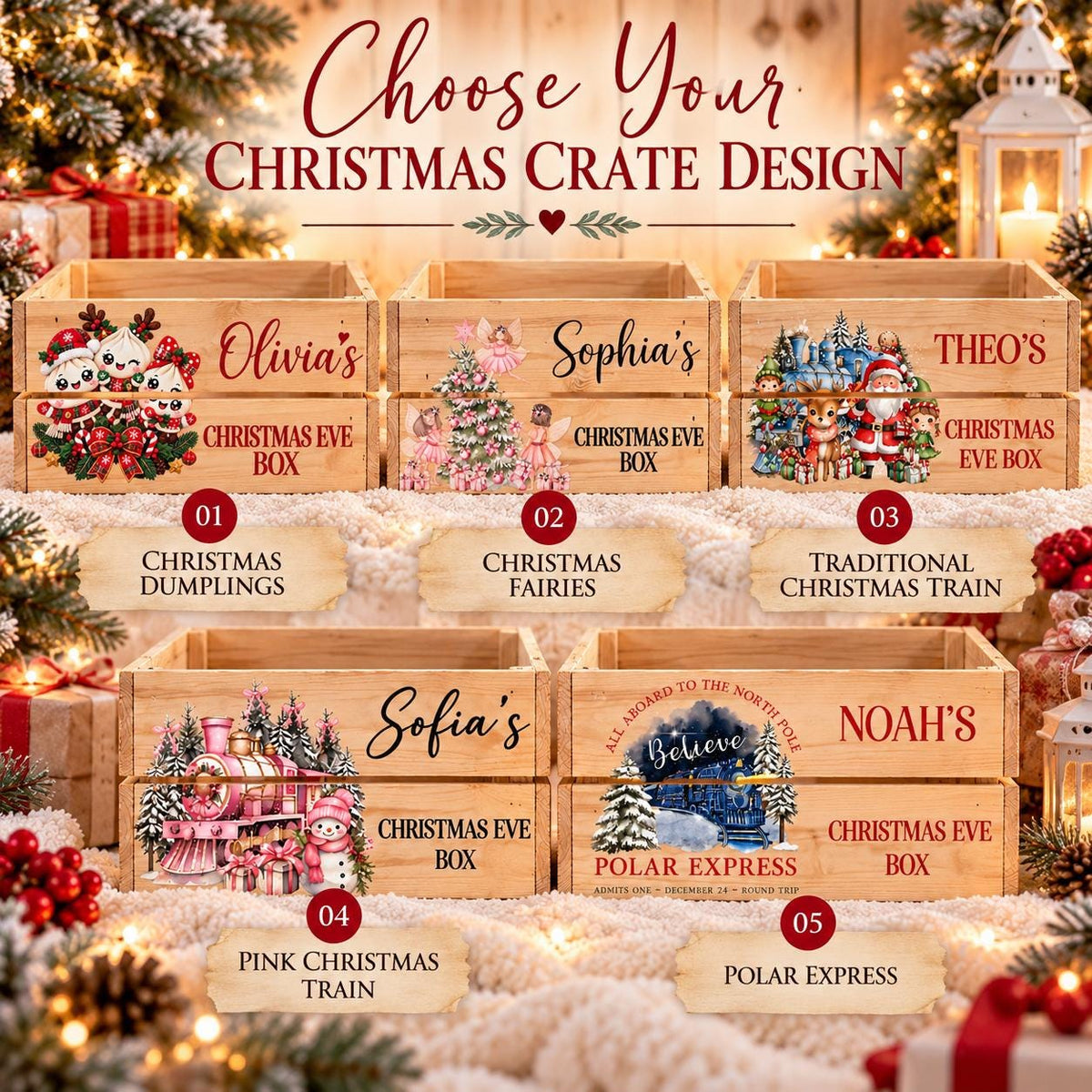 Personalised Christmas Eve Box Bundle | Wooden Christmas Eve Crate, Santa Treat Tray & Milk Bottle | Kids Xmas Eve Set