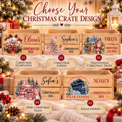 Personalised Christmas Eve Box Bundle | Wooden Christmas Eve Crate, Santa Treat Tray & Milk Bottle | Kids Xmas Eve Set